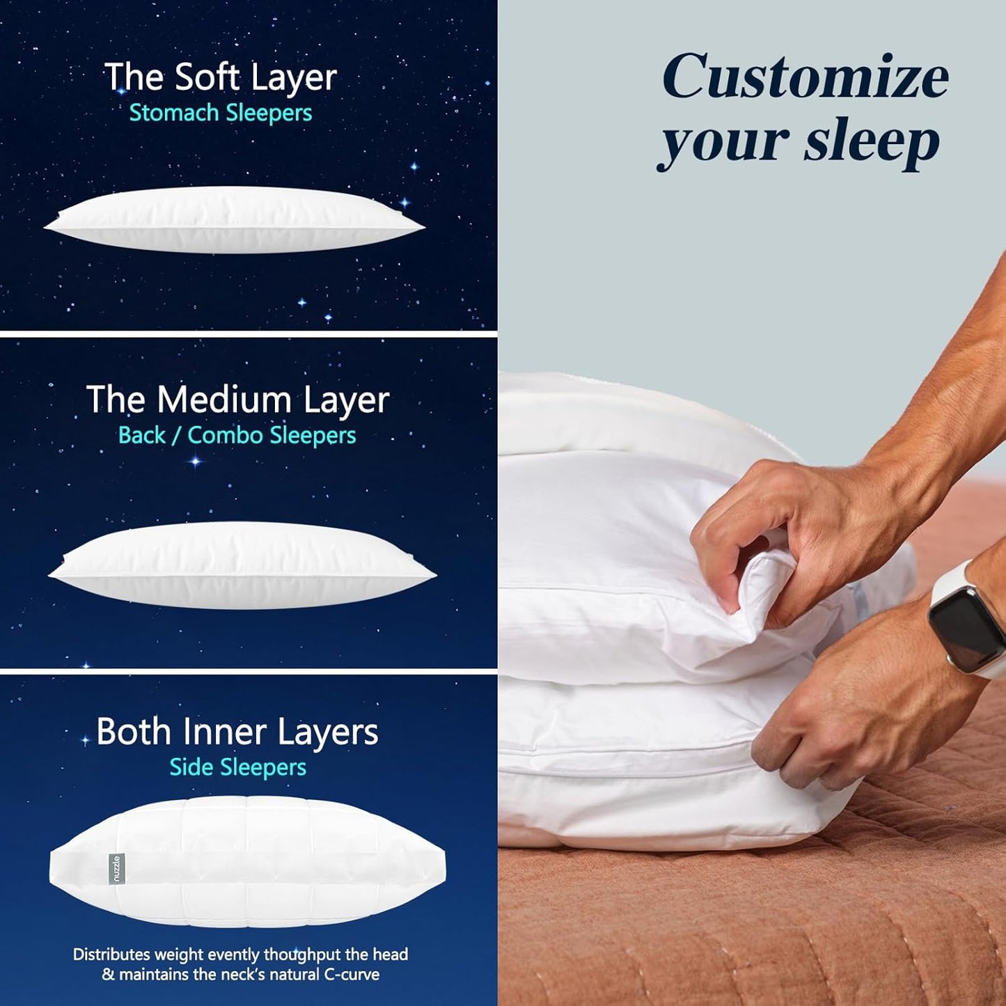 Skiennix King Size Cooling Adjustable Pillows - Luxury Hotel Collection for Side Sleepers | Soft & Firm Support