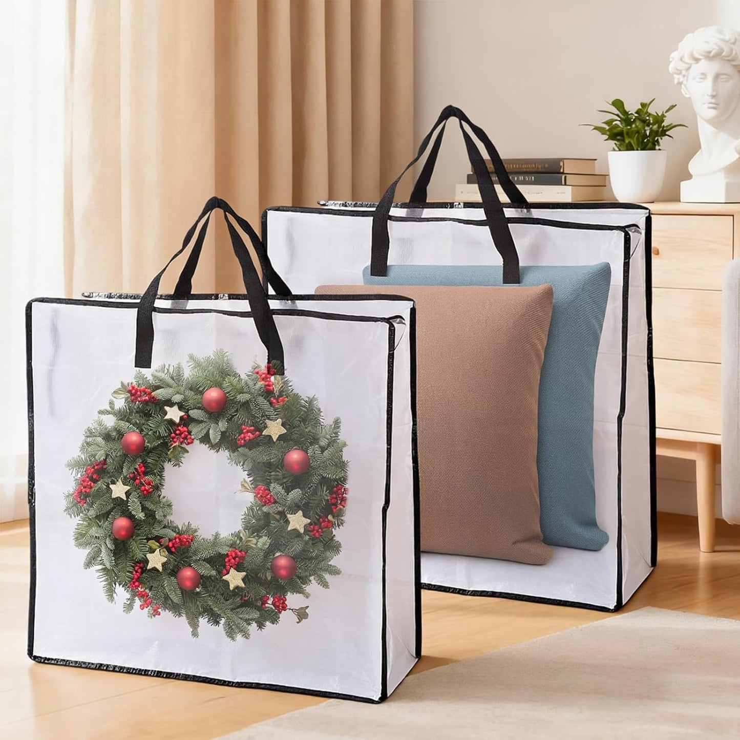 Skiennix Wreath Storage Container - 25 Inch Durable Polyester Bag for Holiday Decorations | 3 PCS Set