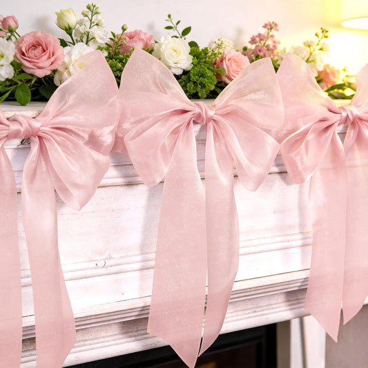 Skiennix 6.5ft Pink Bows Garland Banner - 6 Pre-Strung Bow Decorations for Birthday & Baby Showers