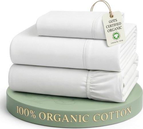 LANE LINEN Organic Cotton Twin Sheets Set - 3Pc Soft & Breathable Percale Bedding | Fade Resistant White
