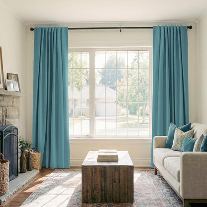 Skiennix 100% Blackout Linen Curtains - Thermal Insulated Drapes, 50" W x 108" L, Dark Cyan - 2 Panels Set