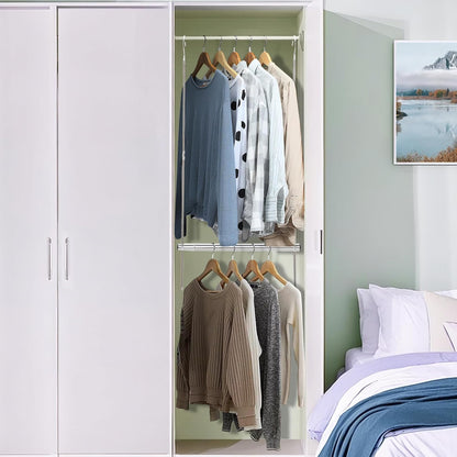 Storage Maniac Adjustable Closet Hanging Rod - Space-Saving Organizer for Clothes | 2 Pack Chrome