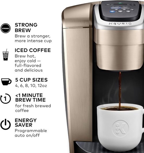 Keurig K-Elite Coffee Maker - Programmable Single Serve with Strength & Temperature Control | Brushed Gold, 8-12oz Brew Size