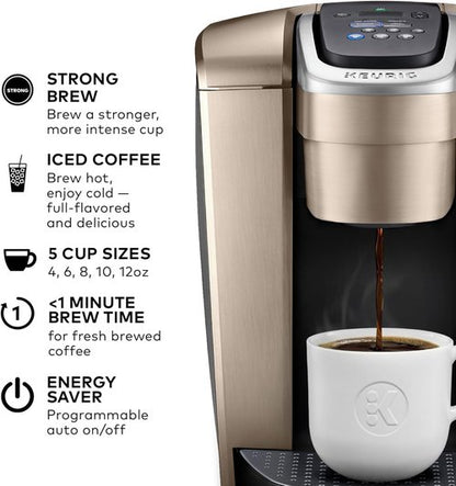 Keurig K-Elite Coffee Maker - Programmable Single Serve with Strength & Temperature Control | Brushed Gold, 8-12oz Brew Size