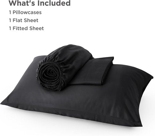Bedsure Cooling Twin Sheets - Breathable & Soft Rayon from Bamboo | Deep Pocket Up to 16 Inches, Black