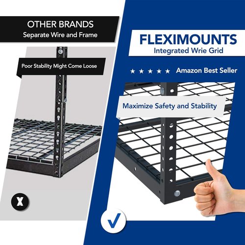 FLEXIMOUNTS Overhead Garage Ceiling Storage Rack - Adjustable Heavy-Duty Metal | 750lbs Capacity, Black