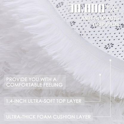 OLANLY White Round Area Rug - Soft, Fluffy, Machine Washable 5 ft Circle Carpet for Bedroom & Living Room Decor