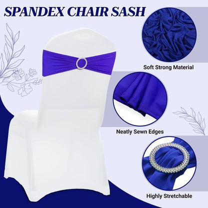 MDS Spandex Chair Sashes - Premium Stretch Covers with Buckle Slider for Weddings & Events | Royal Blue, Pack of 50