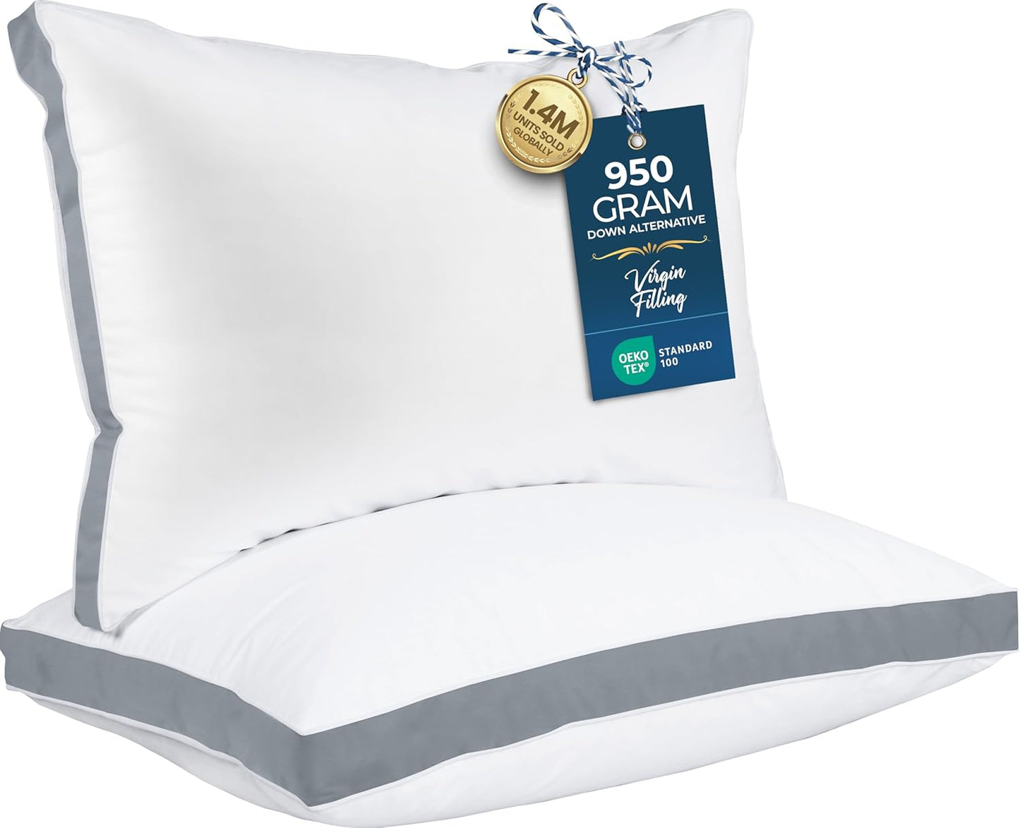 Utopia Bedding Bed Pillows - Soft & Fluffy Down Alternative | Standard Size, Set of 2, Grey