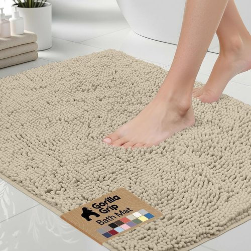 GORILLA GRIP Bath Rug Mat - Thick Soft Absorbent Chenille | Quick Dry Microfiber, 60x24, Sand Color