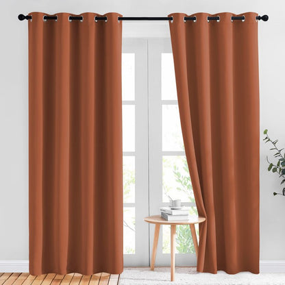 NICETOWN Living Room Curtains for Windows 84 inch Long - Decorative Thermal Insulated Grommet Room Darkening Window Treatments for Bedroom/Porch, Burnt Orange, 2 Panels = 104" Wide