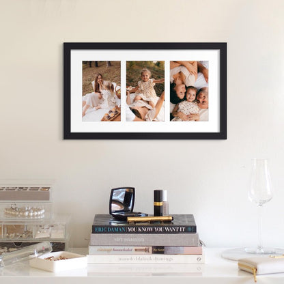 upsimples 8x14 Collage Picture Frame, Display Pictures 3 4x6 with Mat or 8x14 Without Mat, Wall Hanging 3 4x6 Picture Frame Collage Wall Decor, Black, 1 Pack