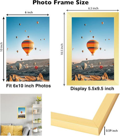 JCJMY Gold 6x10 Picture Frame - Versatile Wall Hanging or Tabletop Display with Shatter-Resistant Plexiglass