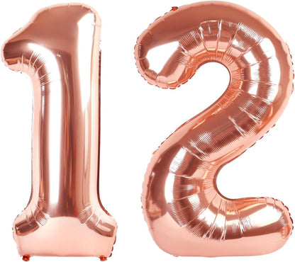 Rose Gold 12 Number Balloons - 40 Inch Balloons for 12th Birthday & Special Celebrations