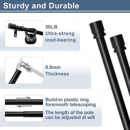 Byondeth Heavy Duty Curtain Rod - Adjustable 28 to 120 Inches | 1 Inch Diameter with Aluminum Finials - Black