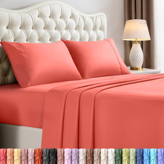 Utopia Bedding King Size Sheet Set - Soft, Breathable Microfiber | 4-Piece in Coral, Oeko-Tex Certified