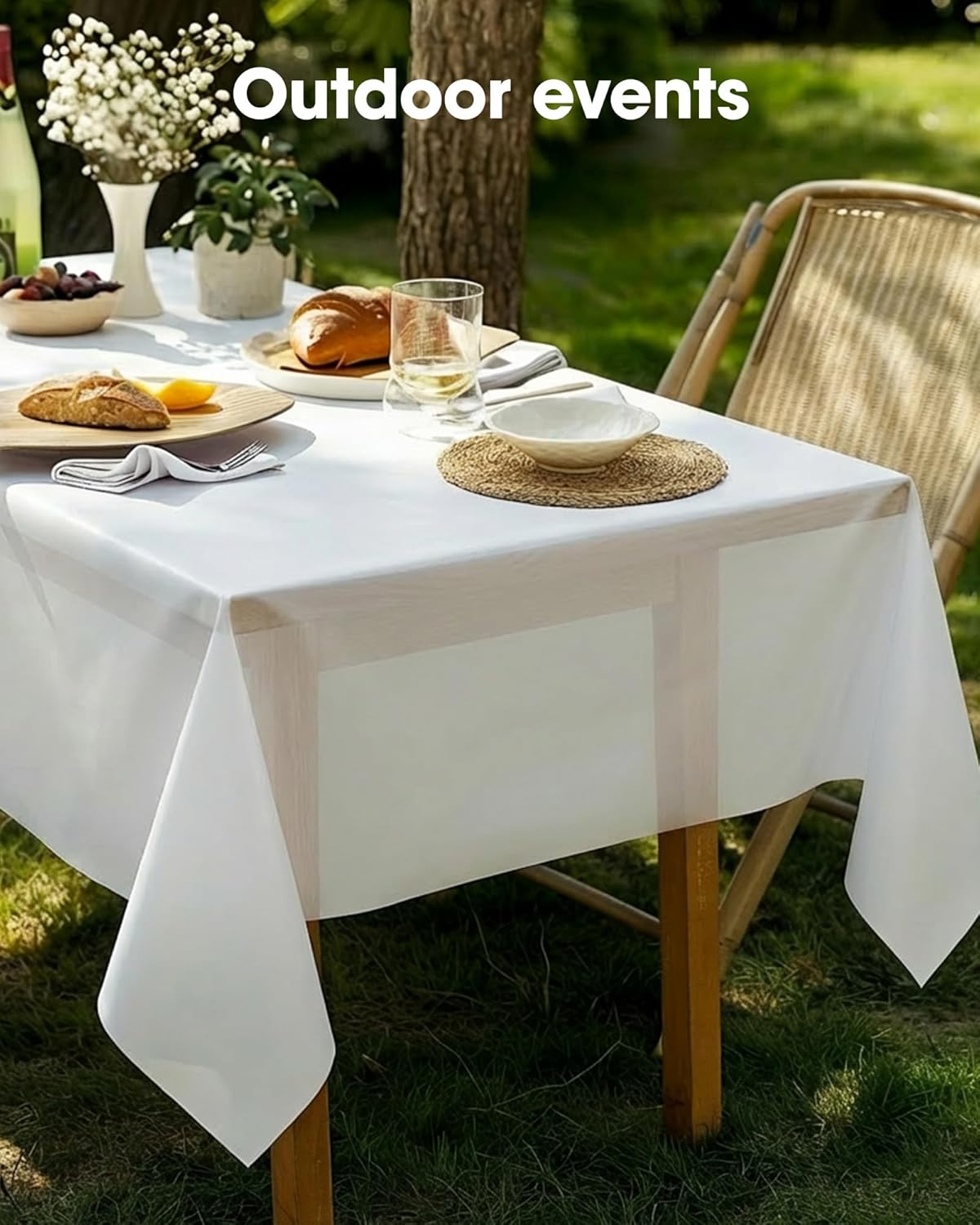 Pureegg Disposable Plastic Tablecloths - 20 Pack, 54 x 108 Inch, Sturdy & Leakproof for Parties, Weddings, Picnics | White