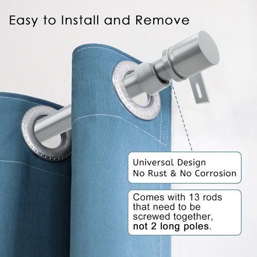 Byondeth Curtain Rods - Adjustable 16 to 200 Inches | 1 Inch Diameter with Aluminum End Cap, Silver Gray