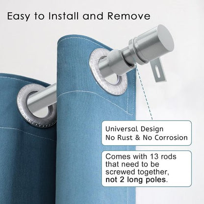 Byondeth Curtain Rods - Adjustable 16 to 200 Inches | 1 Inch Diameter with Aluminum End Cap, Silver Gray