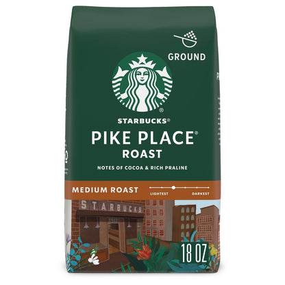 Starbucks Ground Coffee, Medium Roast Hot or Iced Coffee, Pike Place Roast, 18 oz