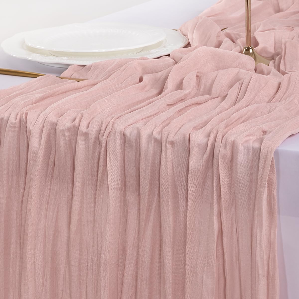 Socomi 15-Piece Pink Cheesecloth Table Runner Set - 120-Inch Rustic Boho Decor for Weddings & Events