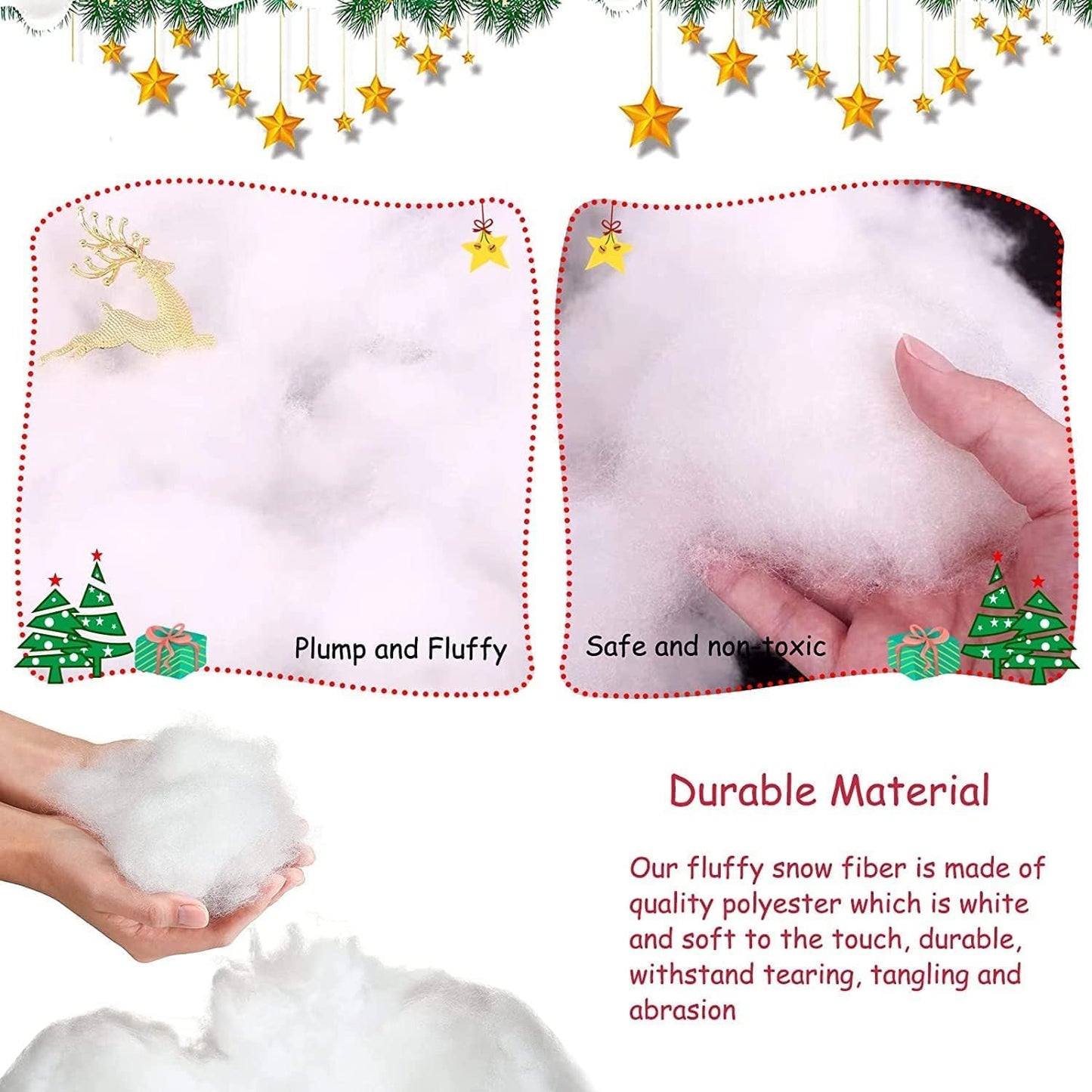 Skiennix Christmas Fake Snow | Fluffy Fiber Artificial Snow for Indoor Decoration - Flame Resistant