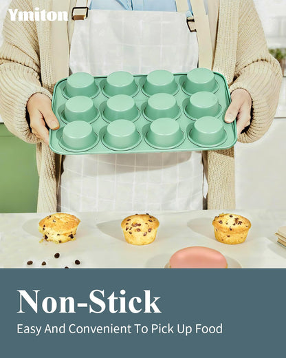 Skiennix Ceramic Nonstick Baking Pans Set - 33 PCS Stackable Bakeware, 550°F Oven Safe, Dishwasher Safe (Green)