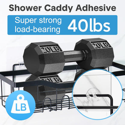 Skiennix Shower Caddy Adhesive Hooks - Strong Waterproof No-Drill Design | 12-Piece Set (8 Double + 4 Single)