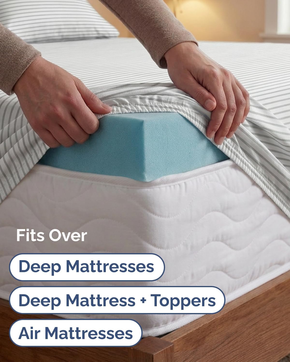 Skiennix Extra Deep Twin XL Sheet Set | 4-Piece Breathable Cooling Bedding - Soft, Wrinkle-Free Grey Stripes