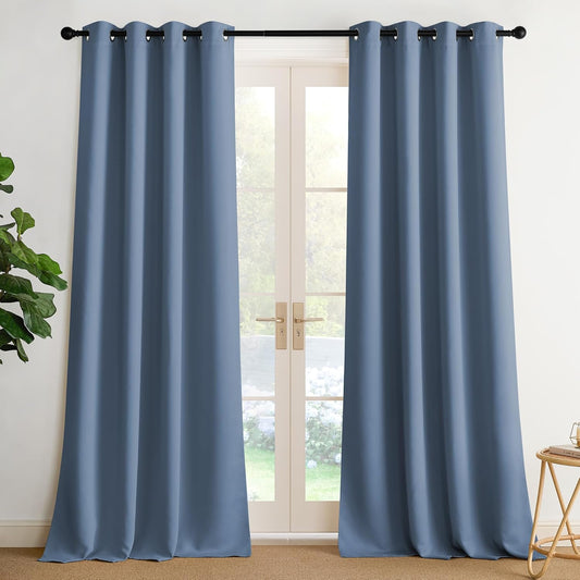 NICETOWN Energy Saving Stone Blue Drapes - Grommet Top Thermal Insulated Shades, 1 Pair, W52 x L95