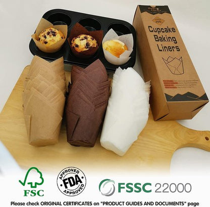 Bake Choice 400pcs Natural Tulip Cupcake Liners - Unbleached European Parchment Paper Muffin Wrappers for Parties & Holidays