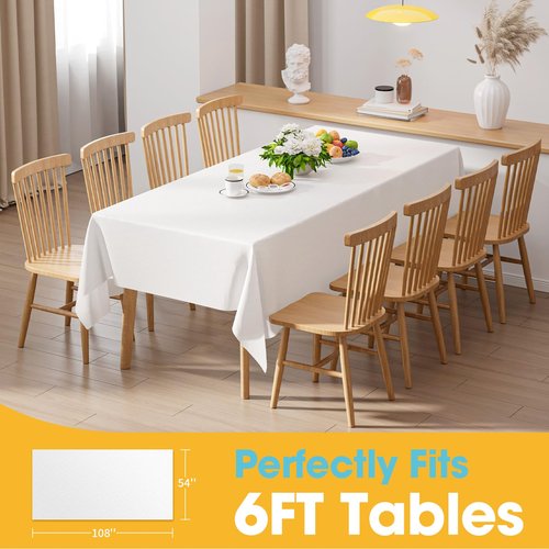 Niuara White Plastic Table Cloth - 4 Pack 54" × 108" Rectangle Disposable Tablecloths for 6FT Tables, Table Cover for Party, Holiday & Gathering Use