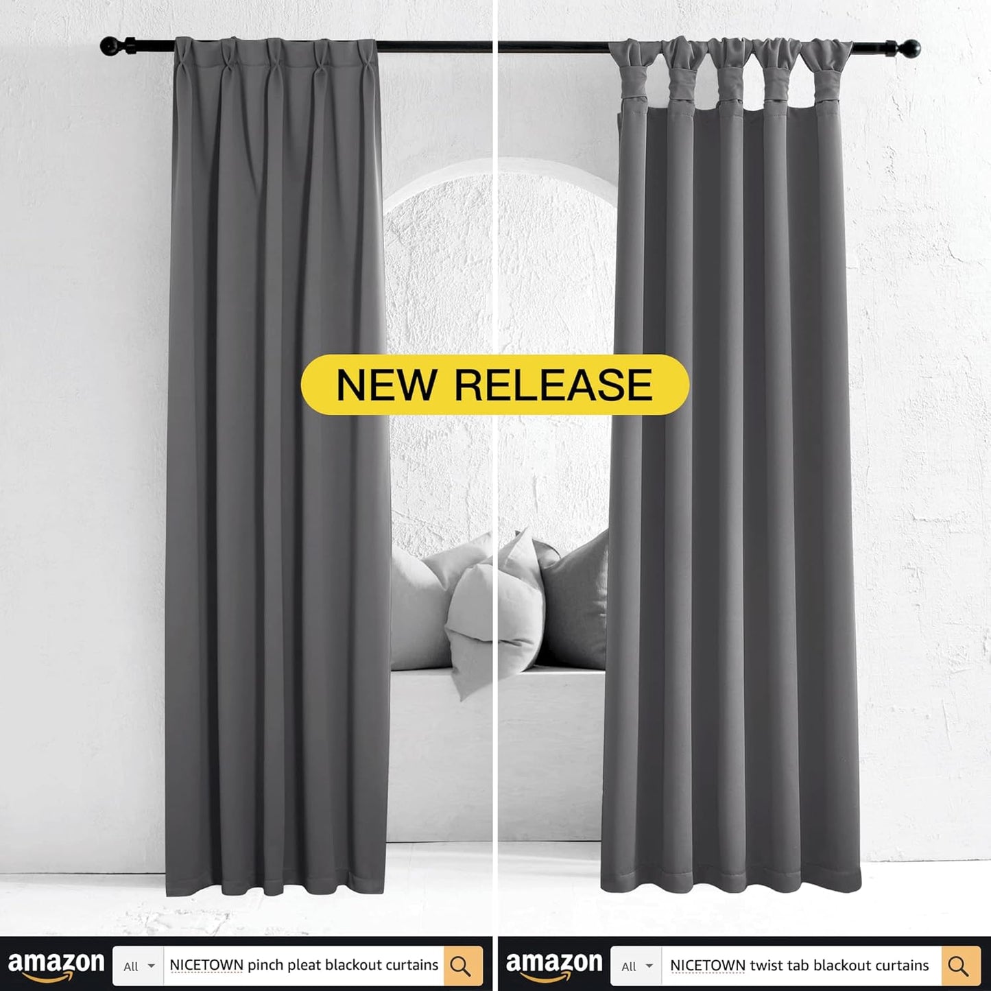 NICETOWN Thermal Insulated Blackout Curtains - Grommet Top Drapes for Hall | 2 Panels, Grey (W42 x L90)