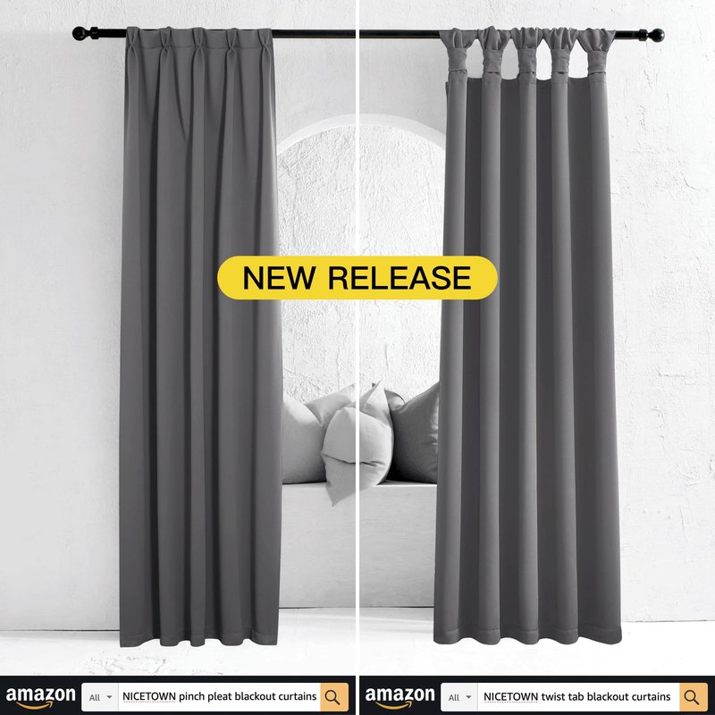 NICETOWN Bedroom Grey Blackout 120 inch Curtains - Triple Weave Energy Saving Thermal Insulated Solid Grommet Blackout Draperies for Patio, W52 x L120, 2 Panels