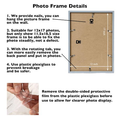JCJMY 12x17 Picture Frame Rustic White for Wall Hanging, Wall Mounting Horizontally or Vertically, 12 x 17 Wall Gallery Poster Photo Frame with Shatter Resistant Plexiglass, Rustic White