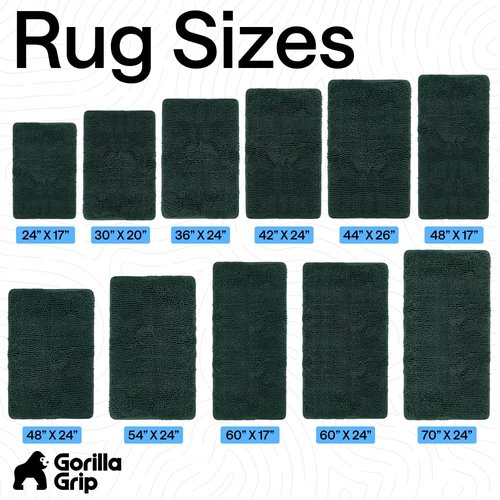 GORILLA GRIP Bath Rug Mat 44x26, Soft Absorbent Chenille, Quick Dry Microfiber Mats, Rubber Backing Washable Shower Floor Rugs, Bathmat Runner, US Designed Bathroom Decor Accessories Hunter Green