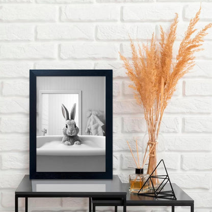 Skiennix Kids Bathroom Decor - Cute Black and White Animal Canvas Wall Art | Funny Rabbit in Bathtub