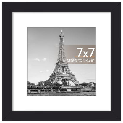 upsimples 7x7 Picture Frame, Display Pictures 5x5 with Mat or 7x7 Without, Wall Hanging Photo Frame, Black, 1 Pack