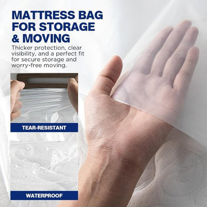 Mattress Bags - 2 Pack Heavy Duty Waterproof & Tear-Resistant Covers for King/Queen Size - 107" x 78" x 14"