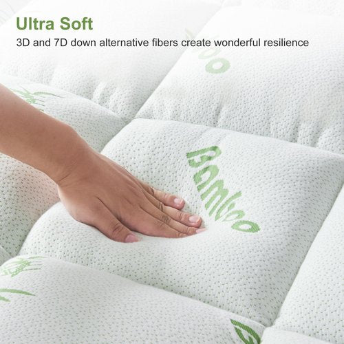 SurChic Queen Size Mattress Topper Viscose Derived from Bamboo, Soft Thick Pillow Top Mattress Pad Cover for Back Pain, Cooling Mattress Protector with 8-21 Inch Deep Pocket, White