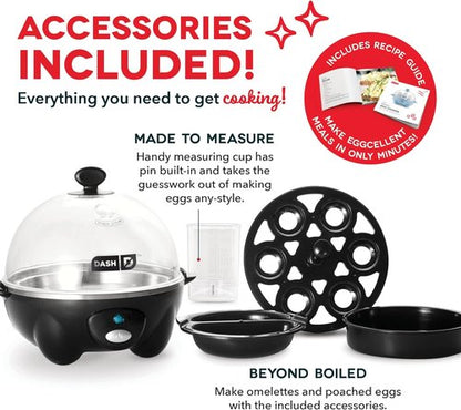 Dash Rapid Egg Cooker | Versatile Boiler, Poacher & Steamer - Holds 7 Eggs, Black - Dishwasher Safe