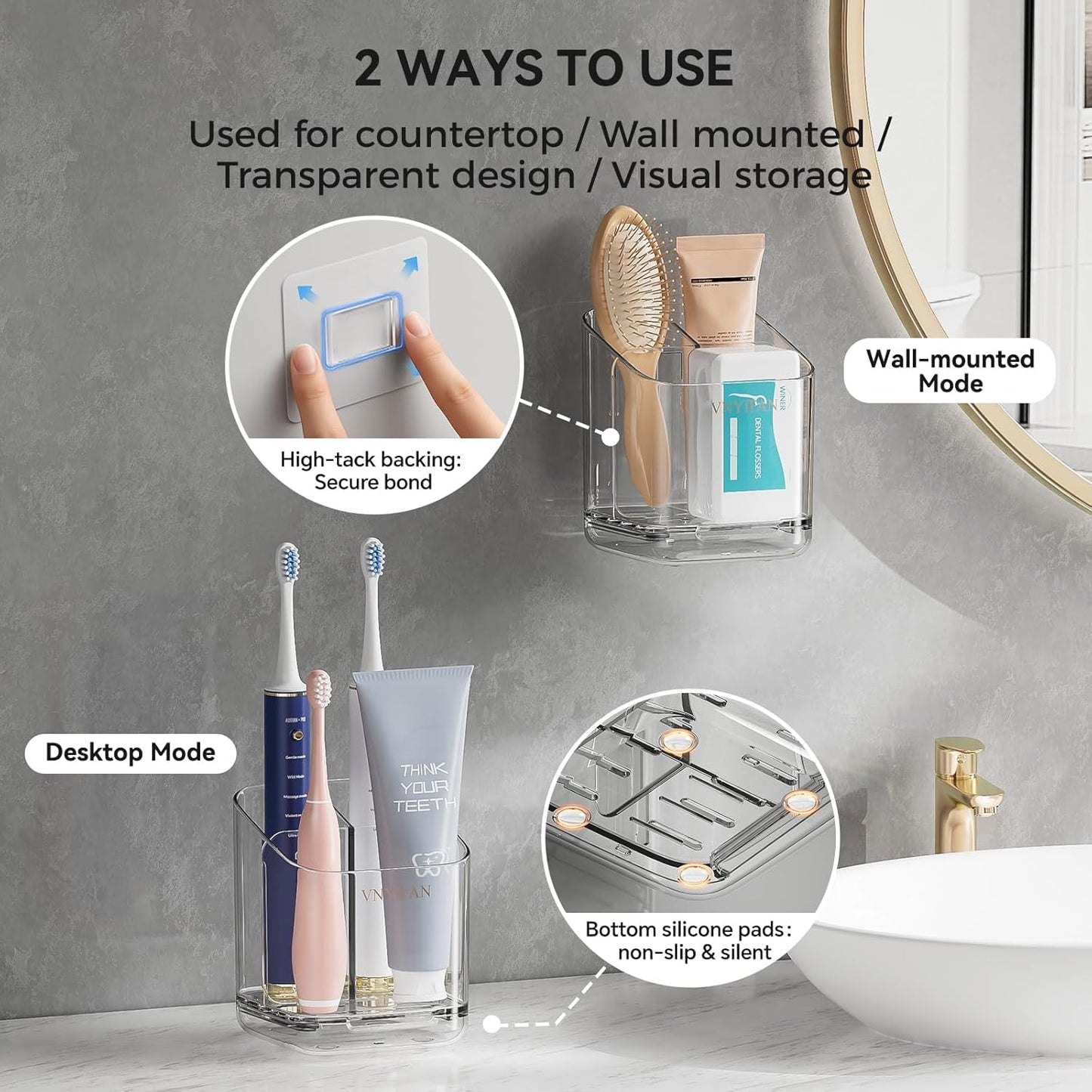 Skiennix Toothbrush Holder - 3 Slot Wall-Mounted Organizer with Removable Divider for Bathroom & Kitchen