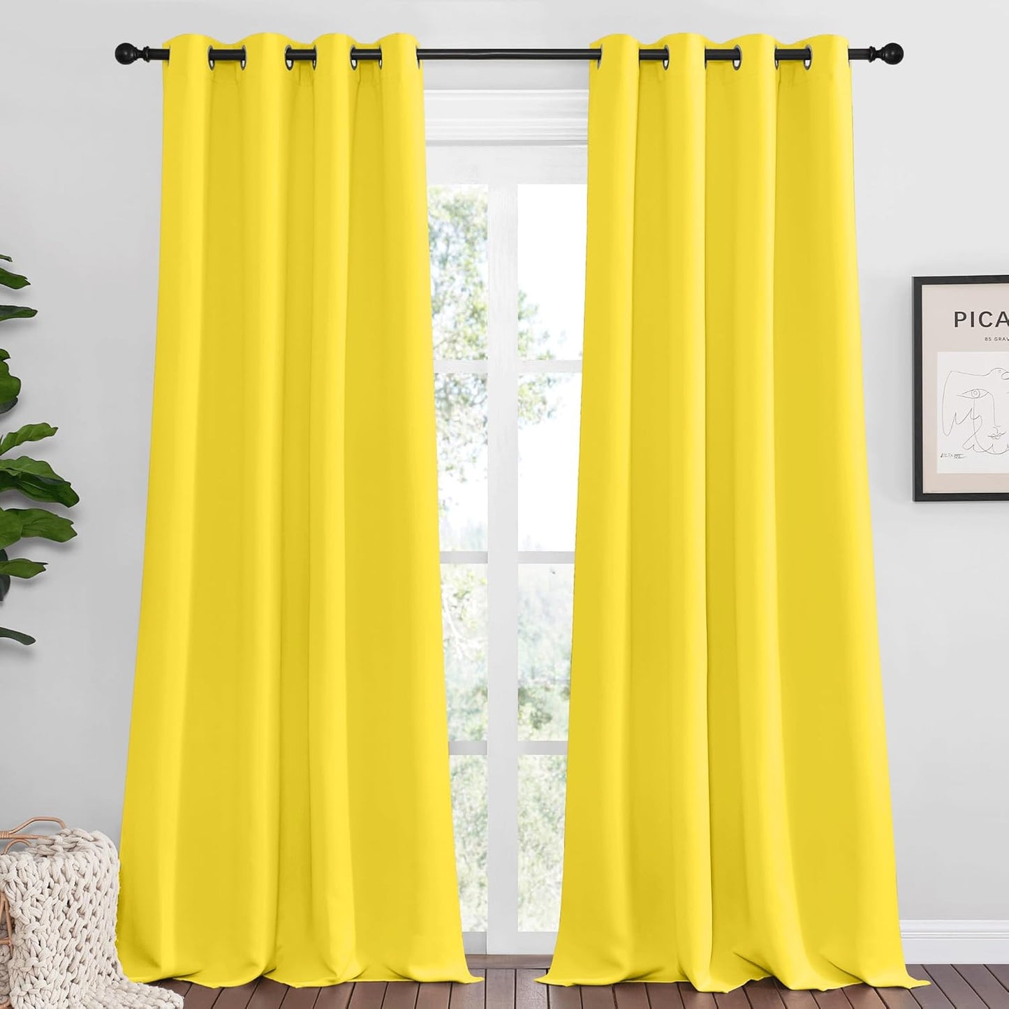 NICETOWN Bright Yellow Curtains - 102" Long, 55" Wide | Sound Reducing, Heat & Cold Blocking Panels for Modern Spaces