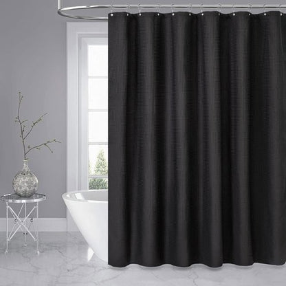Dynamene Stall Fabric Shower Curtain - 48 inch Wide Waffle Weave Weighted Thick Cloth Shower Curtains for Bathroom, Neutral Heavy Duty Hotel Spa Luxury Bath Curtain Set with 8 Hooks, 48x72, Black