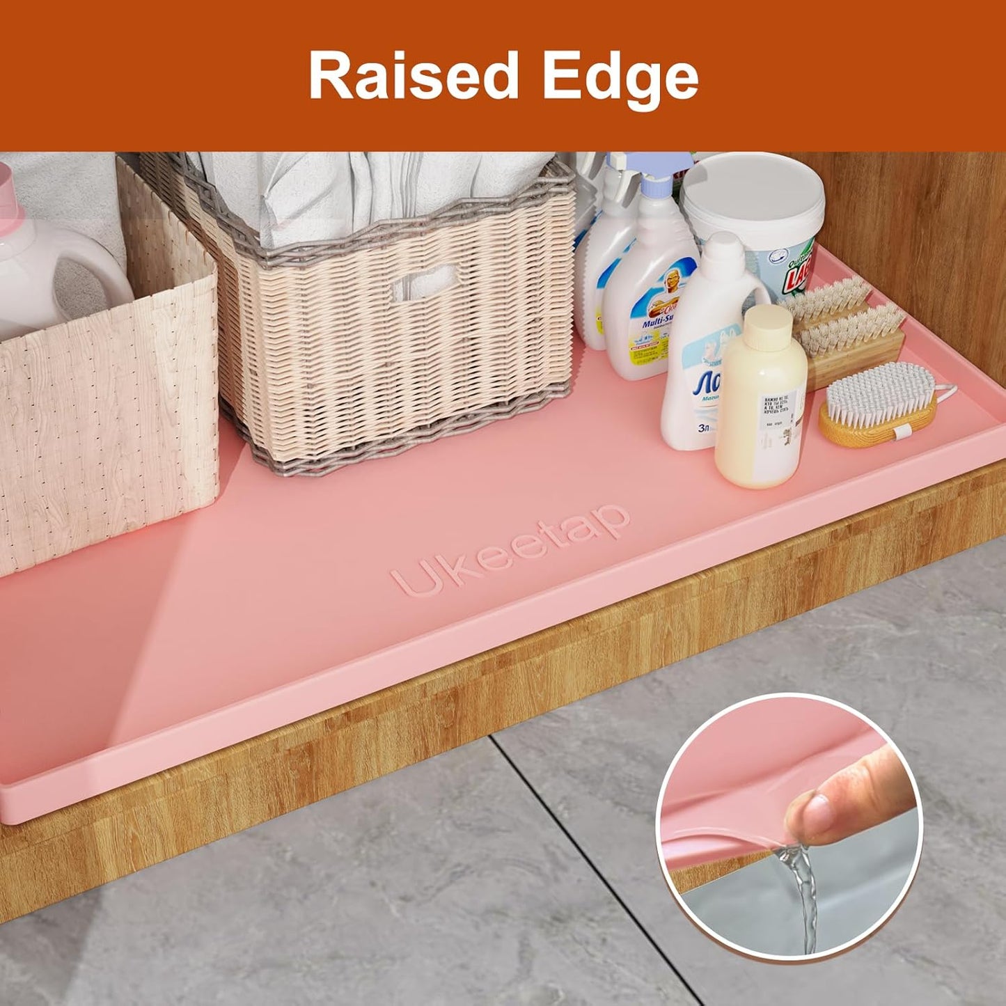 Skiennix Extra Thick Waterproof Silicone Mat - 22" x 19" Under Sink Protector for Kitchen & Bathroom | Pink