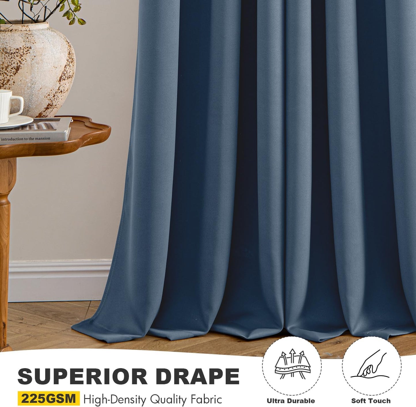MIULEE Stone Blue Blackout Curtains - Thermal Insulated Room Darkening Drapes | 90-Inch Long, 2 Panels