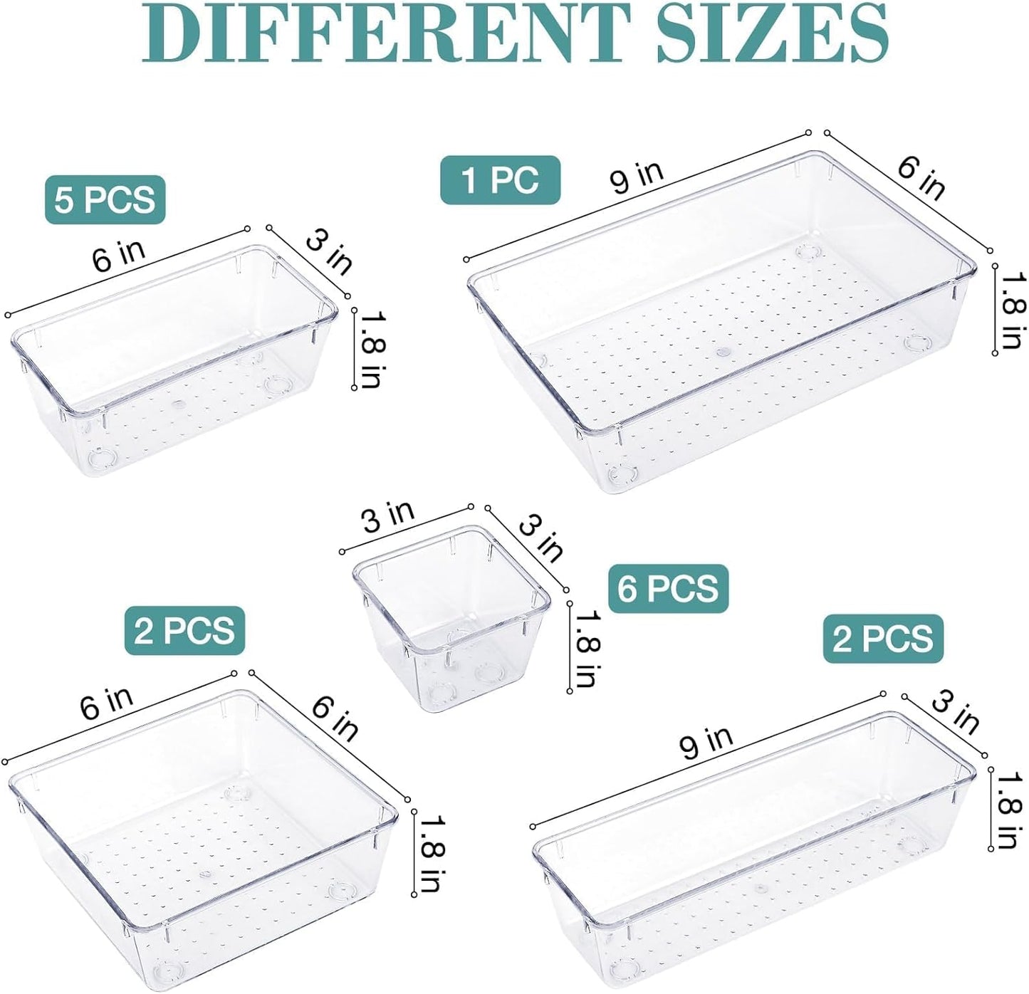 StorMiracle 16 PCS Drawer Organizer Set - Versatile Clear Storage Bins for Bathroom & Kitchen | Makeup, Jewelry, Utensils