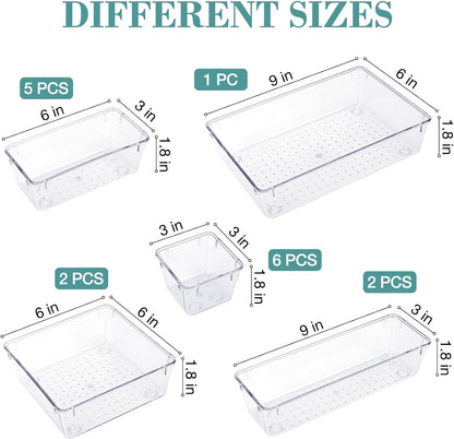 StorMiracle 16 PCS Drawer Organizer Set - Versatile Clear Storage Bins for Bathroom & Kitchen | Makeup, Jewelry, Utensils