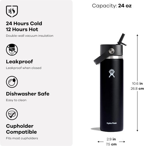 Hydro Flask Water Bottle - Insulated Stainless Steel - Leakproof Wide Straw Lid, 24 Oz Oat Tan