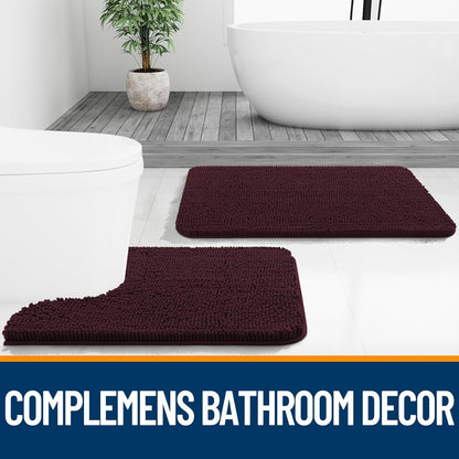 OLANLY Bathroom Runner Rugs - Soft Absorbent Chenille | Quick-Dry Rubber Backing, 44x24, Black Cherry